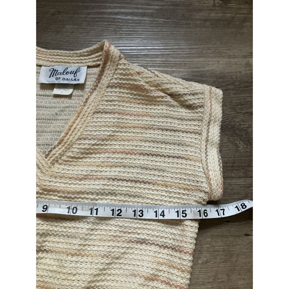 Vintage Malouf of Dallas Women Knit Midi Dress Striped V-Neck Elastic Waist Sz 8 - Picture 8 of 11